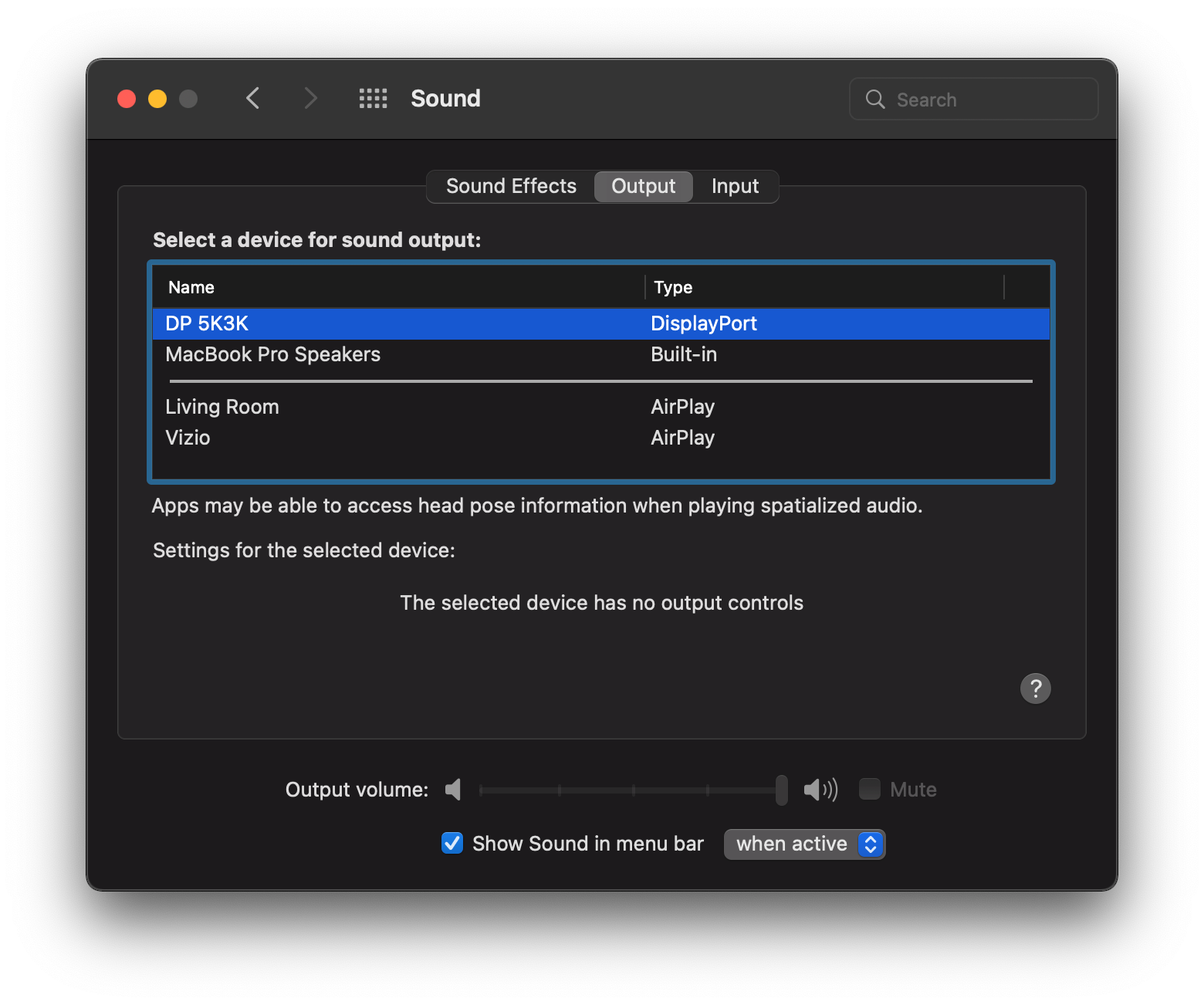 Mac sound settings